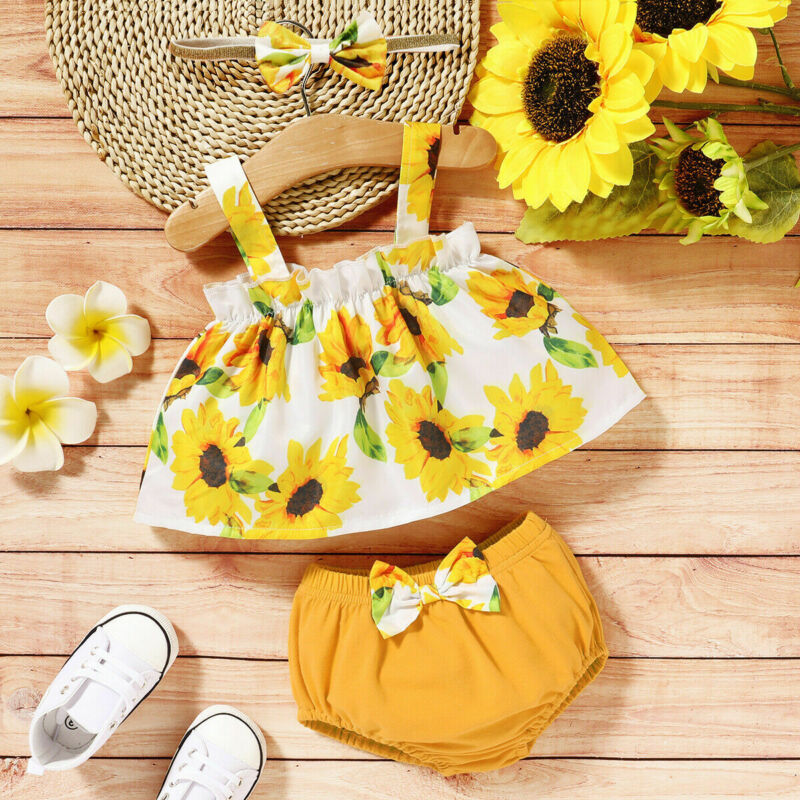 Summer Sunflower 3Pcs Floral Sling Vest - The Lovely Babies