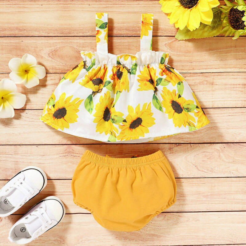 Summer Sunflower 3Pcs Floral Sling Vest - The Lovely Babies