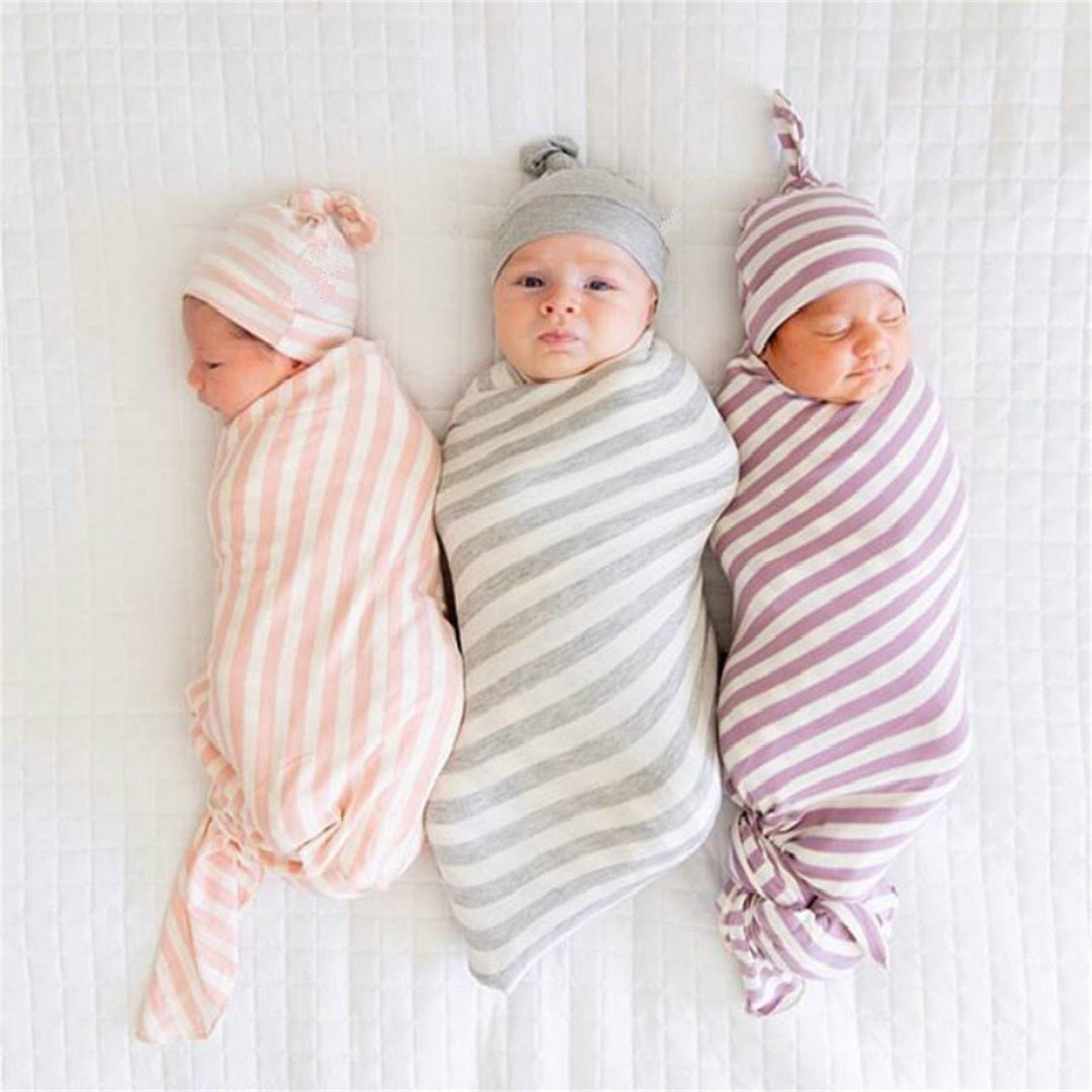 Soft Baby Swaddle Blankets Hat Set - The Lovely Babies