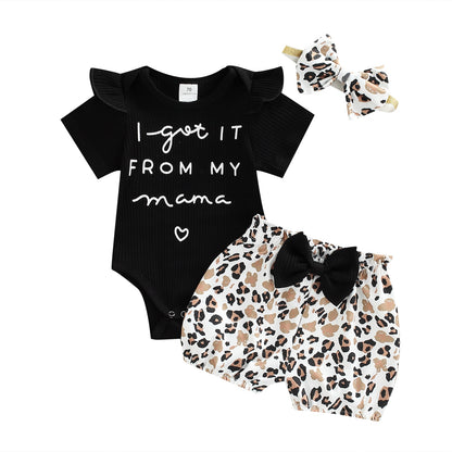 Summer Knitted Romper Bow Floral Leopard Print - The Lovely Babies