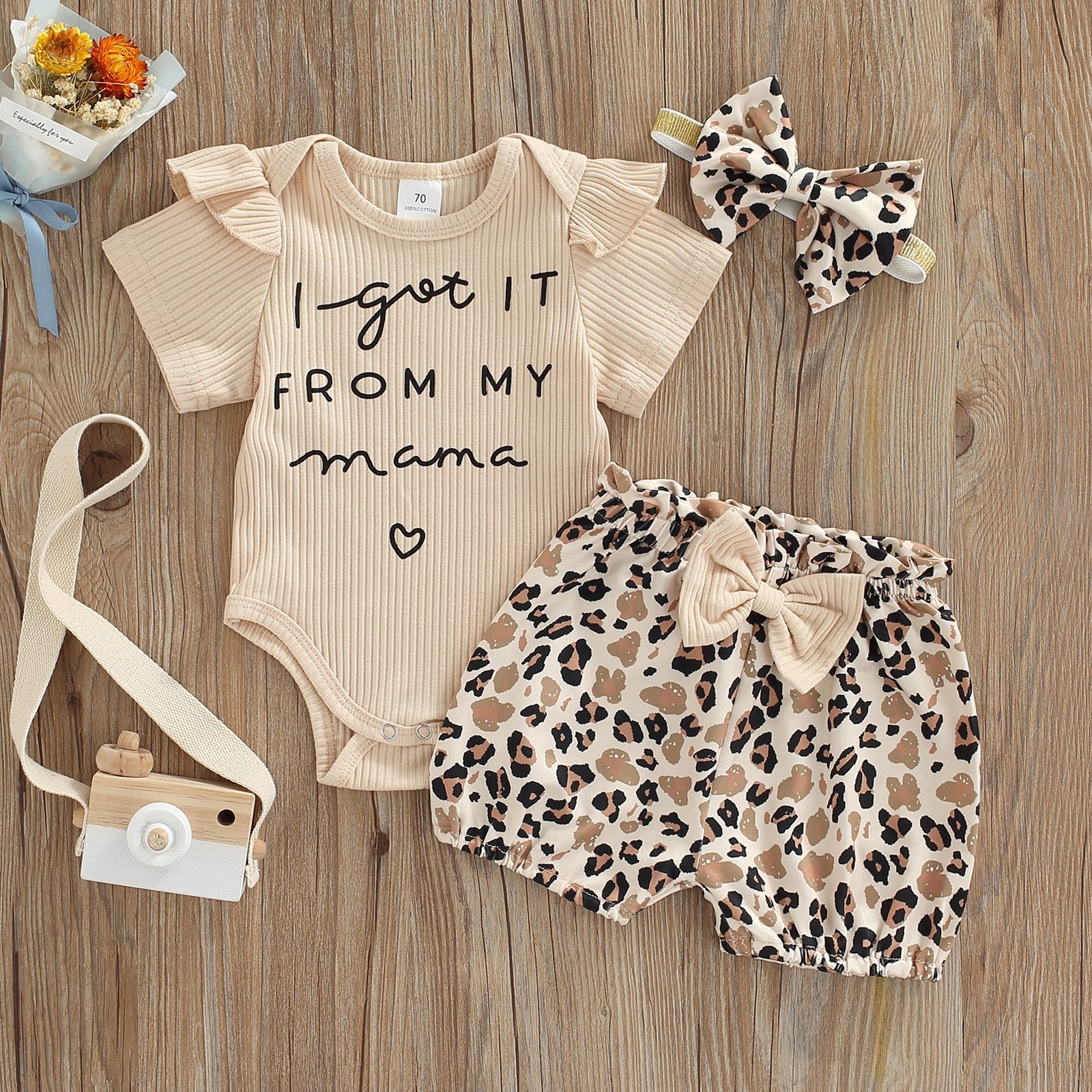 Summer Knitted Romper Bow Floral Leopard Print - The Lovely Babies