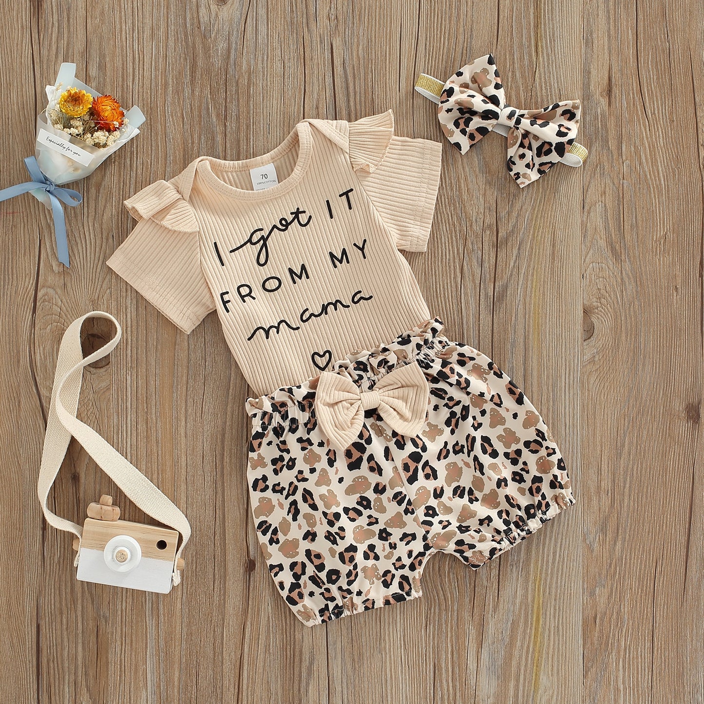 Summer Knitted Romper Bow Floral Leopard Print - The Lovely Babies