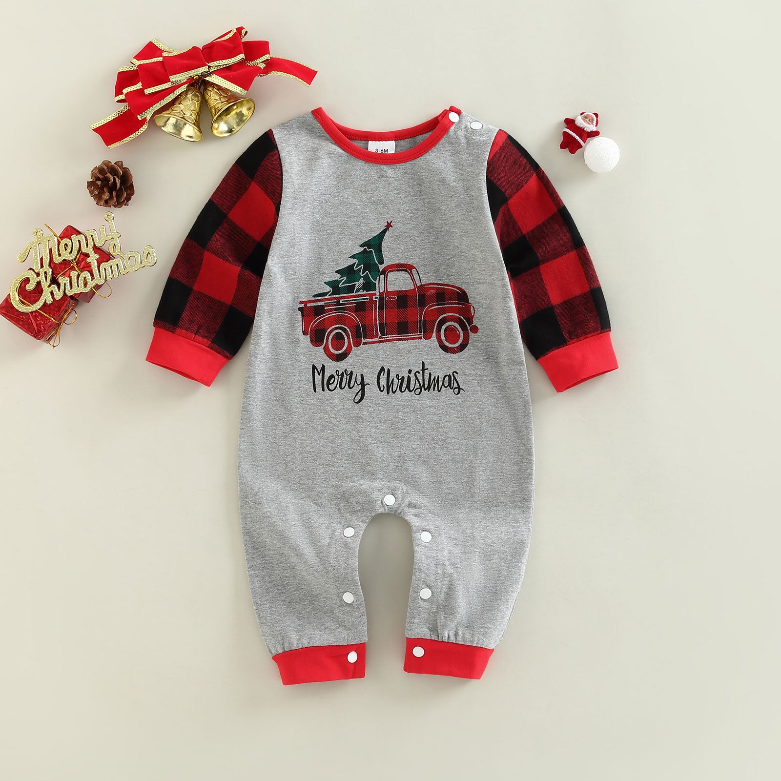 Boy Romper Long Sleeve Plaid Car Print - The Lovely Babies